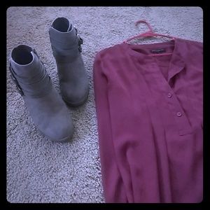 American Eagle Grey Faux Suede Booties